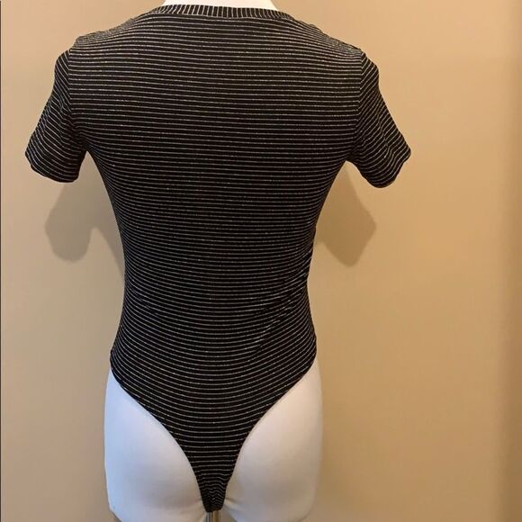 Vintage B.C.B.G. Paris Black/ Silver Stretch Bodysuit S - Picture 2 of 4